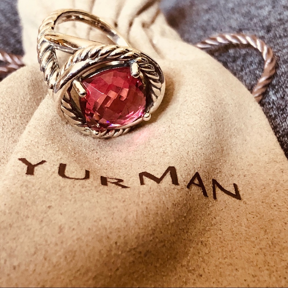 David Yurman 925 Silver Infinity 11mm Pink Tourmaline Ring Sz 7 Mint W/P…